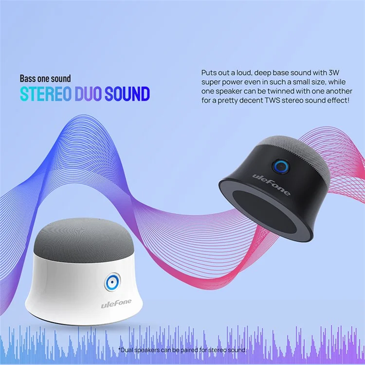 Enceinte Bluetooth sans fil ULEFONE uMagnet Sound Duo, Haut-parleur stéréo HiFi avec fonction d'absorption magnétique et caisson de graves - Blanc