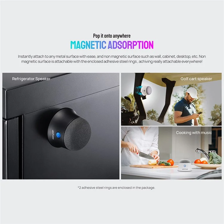 Enceinte Bluetooth sans fil ULEFONE uMagnet Sound Duo, Haut-parleur stéréo HiFi avec fonction d'absorption magnétique et caisson de graves - Blanc