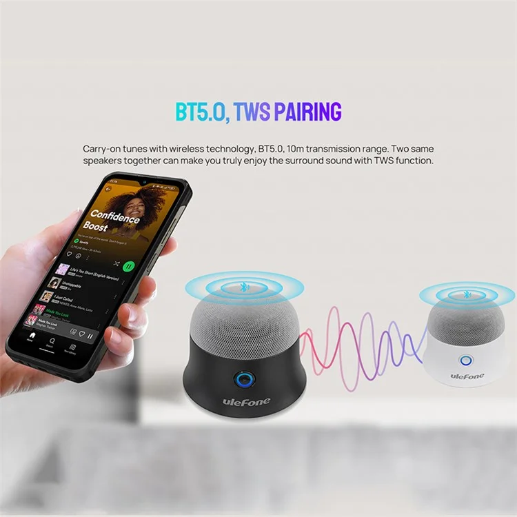 Enceinte Bluetooth sans fil ULEFONE uMagnet Sound Duo, Haut-parleur stéréo HiFi avec fonction d'absorption magnétique et caisson de graves - Blanc