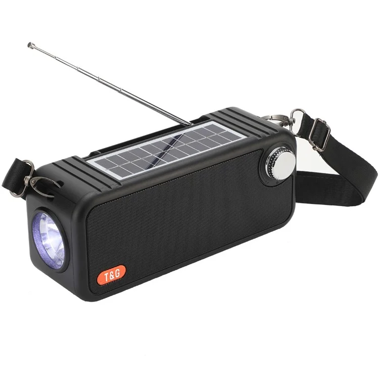 T&G TG637 Солнечная аккумуляторная Bluetooth-колонка для улицы Радио FM Карта TF Стереофонический сабвуфер с LED-фонариком - Черный