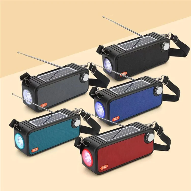 T&G TG637 Солнечная аккумуляторная Bluetooth-колонка для улицы Радио FM Карта TF Стереофонический сабвуфер с LED-фонариком - Черный