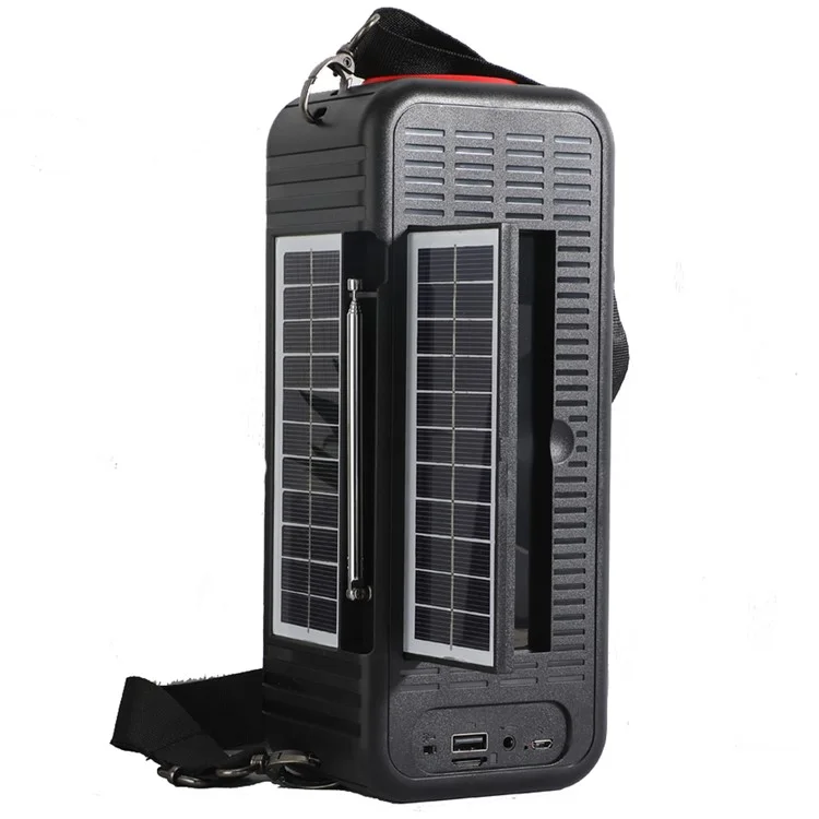 T&G TG637 Солнечная аккумуляторная Bluetooth-колонка для улицы Радио FM Карта TF Стереофонический сабвуфер с LED-фонариком - Черный