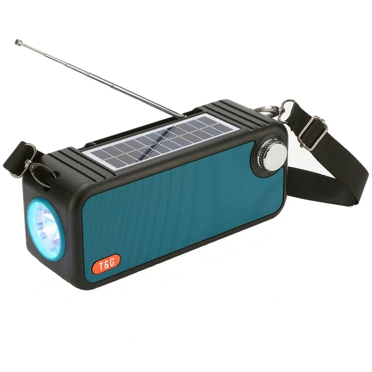 T&G TG637 Solar Rechargeable Bluetooth-compatible Speaker Outdoor FM Radio TF Card Stereo Subwoofer with LED Flashlight - Green