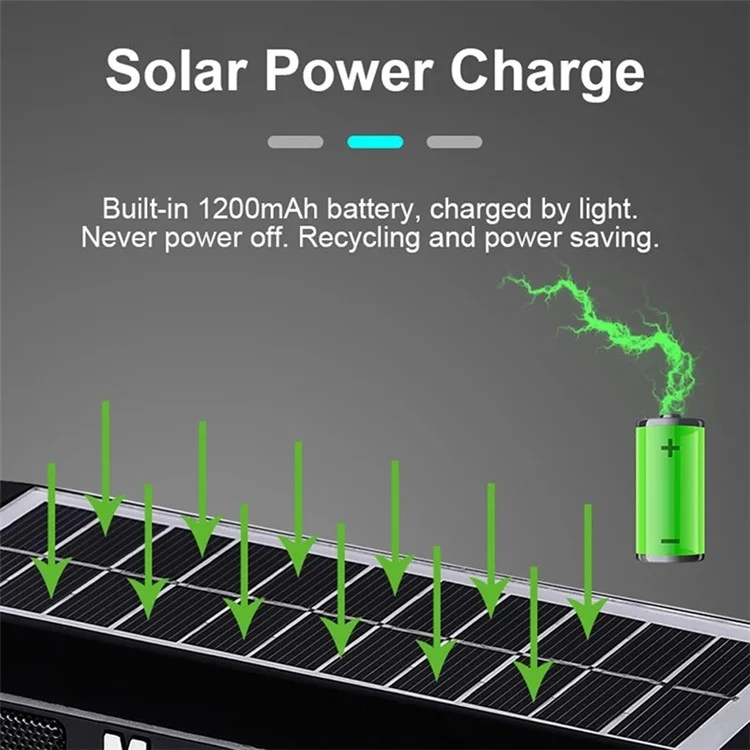 T&G TG637 Solar Rechargeable Bluetooth-compatible Speaker Outdoor FM Radio TF Card Stereo Subwoofer with LED Flashlight - Green