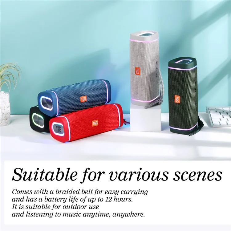 T&G TG375 Altavoz Bluetooth inalámbrico portátil Columna de sonido con iluminación RGB TWS Subwoofer estéreo Boombox - Verde negruzco