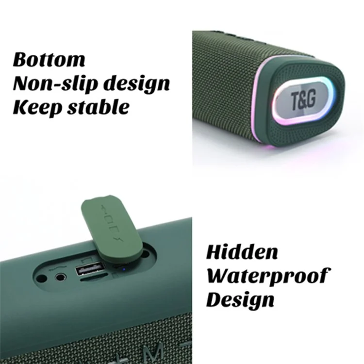 T&G TG375 Caixa de Som Bluetooth Sem Fio Portátil Coluna de Som com Iluminação RGB TWS Subwoofer Estéreo Caixa de Som - Preto