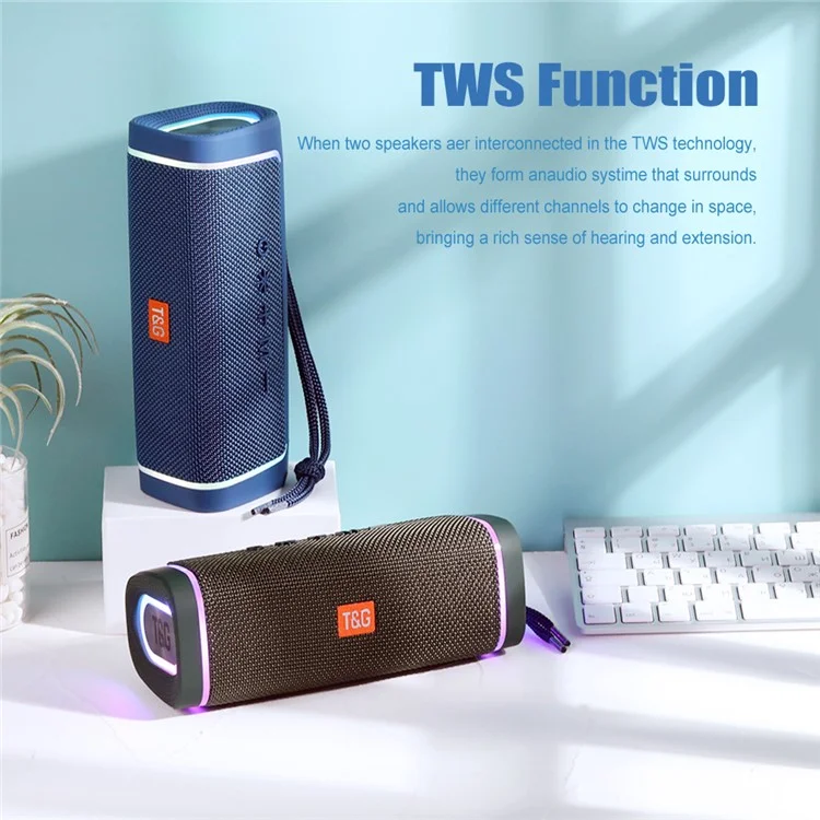 T&G TG375 Caixa de Som Bluetooth Sem Fio Portátil Coluna de Som com Iluminação RGB TWS Subwoofer Estéreo Caixa de Som - Preto