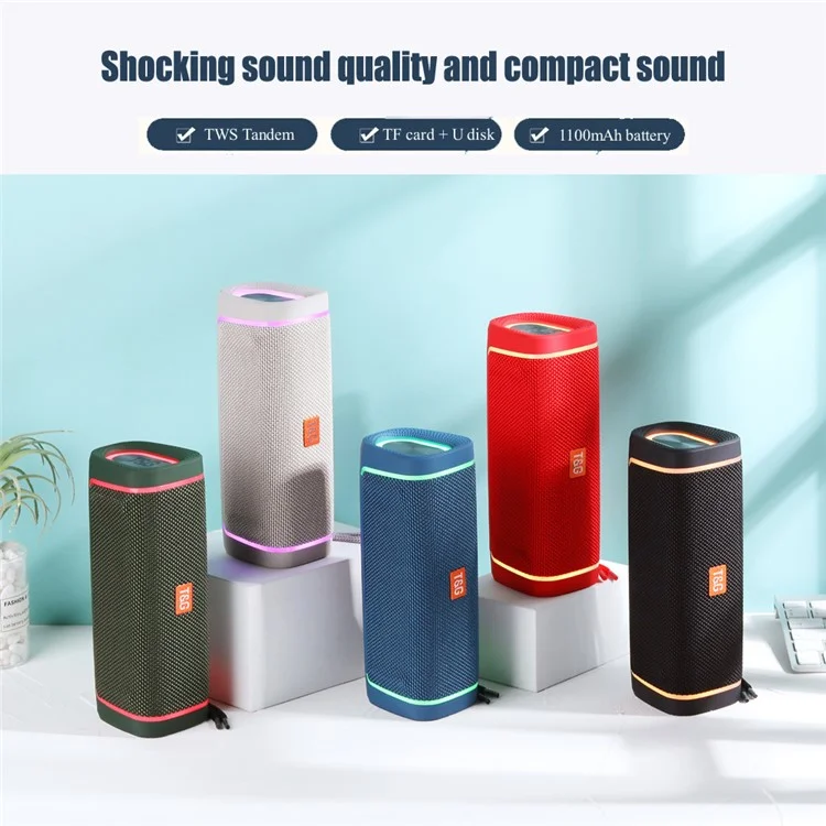 T&G TG375 Caixa de Som Bluetooth Sem Fio Portátil Coluna de Som com Iluminação RGB TWS Subwoofer Estéreo Caixa de Som - Preto