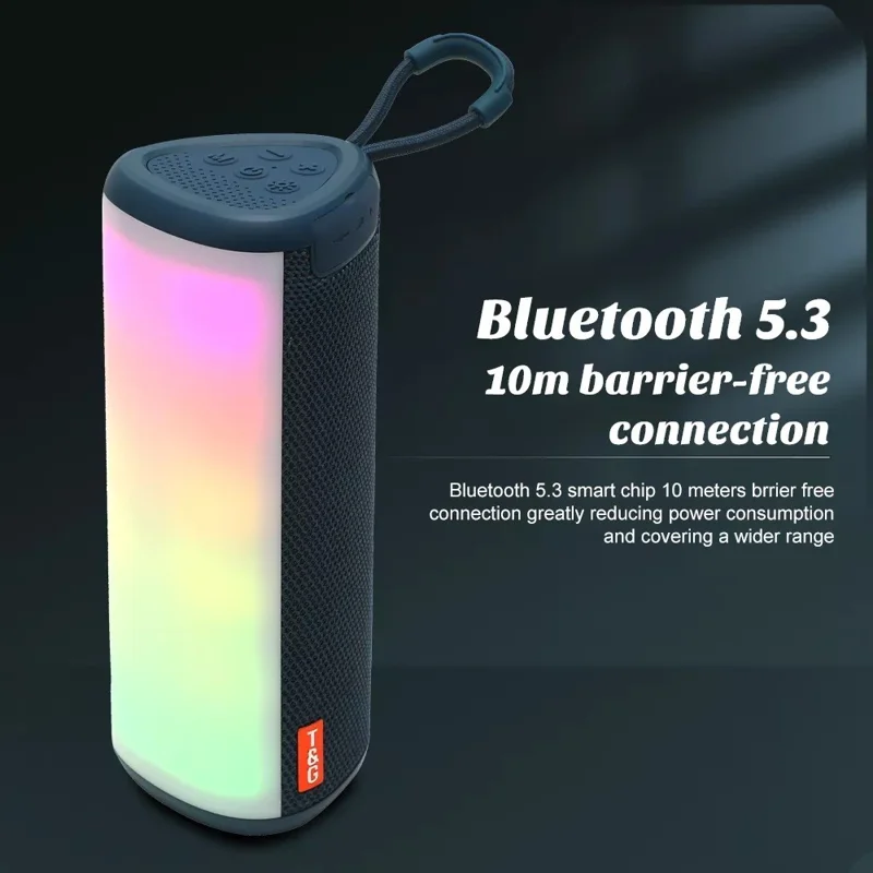 T&G TG357 Portable Wireless Bluetooth-compatible Speaker Outdoor TWS Stereo Subwoofer with RGB Light - Grey