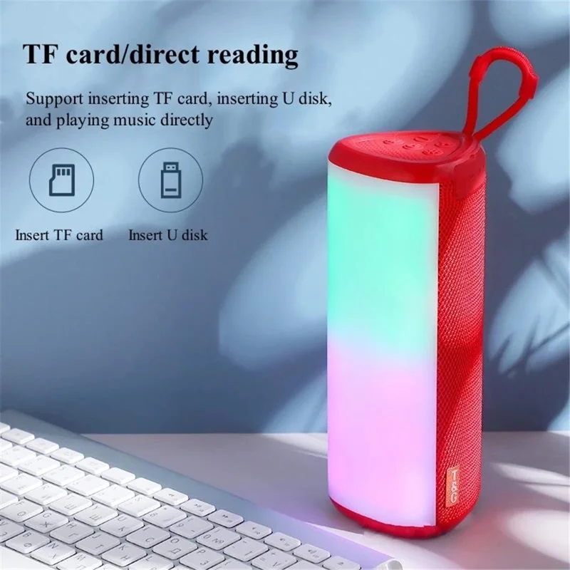 T&G TG357 Portable Wireless Bluetooth-compatible Speaker Outdoor TWS Stereo Subwoofer with RGB Light - Grey
