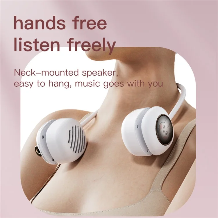 T5 Mini Size Neck Hanging Bluetooth-compatible Speaker Neckband Portable Wireless HiFi Sound Subwoofer with LED Light - White