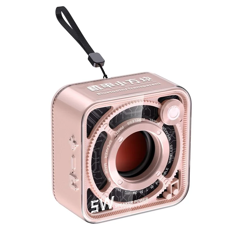 Enceinte Bluetooth Mini Portable DW12 Transparent PC Subwoofer sans Fil avec Prise en Charge de la Carte TF (Certifié CE) - Rose