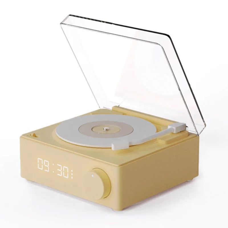 X11 Lecteur de disques vinyle avec horloge, tourne-disque, stéréo rétro, haut-parleur compatible Bluetooth - Jaune