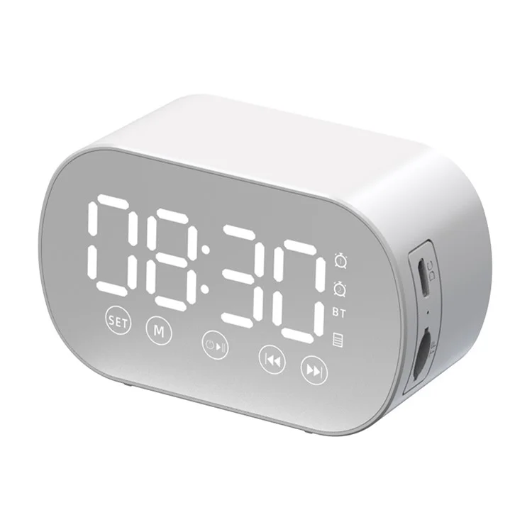 s15 Mirror Bluetooth 5.0 Speaker Bass Stereo Subwoofer LED Digital Dual Alarm Clocks with FM Radio External TF Card - White