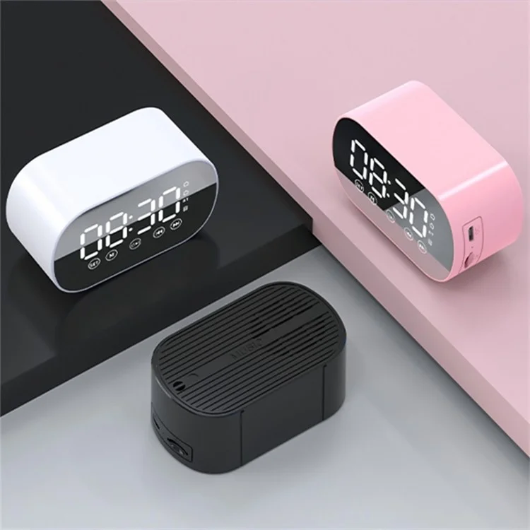 s15 Mirror Bluetooth-compatible 5.0 Speaker Bass Stereo Subwoofer LED Digital Dual Alarm Clocks with FM Radio External TF Card - White
