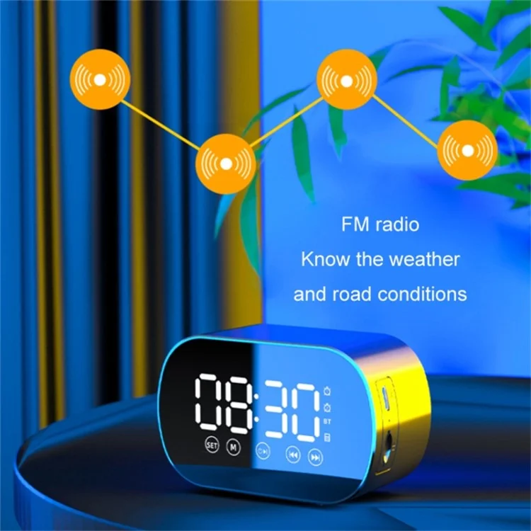 s15 Mirror Bluetooth-compatible 5.0 Speaker Bass Stereo Subwoofer LED Digital Dual Alarm Clocks with FM Radio External TF Card - White