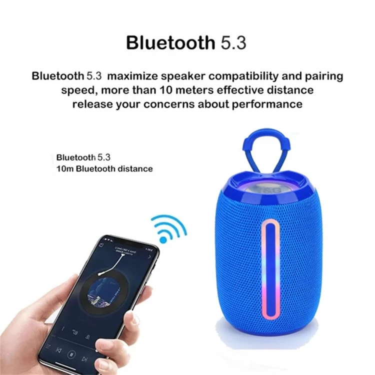 T&G TG653 TWS Portable Bluetooth-compatible Speaker LED Light Outdoor Wireless Stereo Subwoofer - Blue