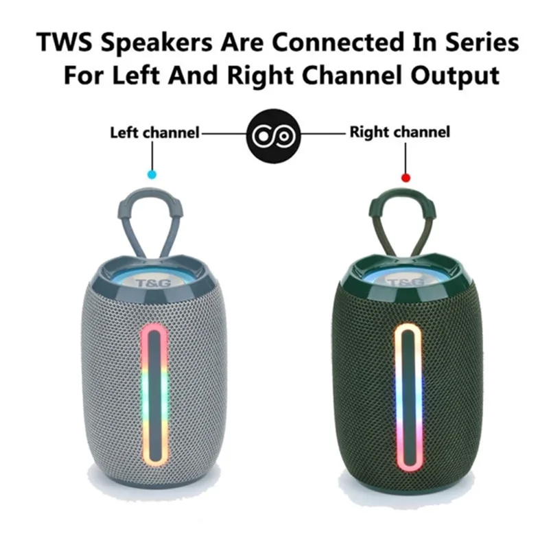 T&G TG653 TWS Portable Bluetooth-compatible Speaker LED Light Outdoor Wireless Stereo Subwoofer - Blackish Green