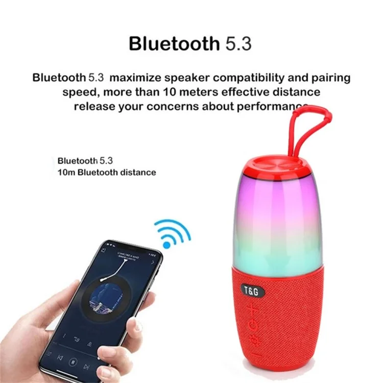 T&G TG644 5W TWS Portable Bluetooth-compatible 5.3 Music Speaker RGB Light Wireless Stereo Subwoofer - Red