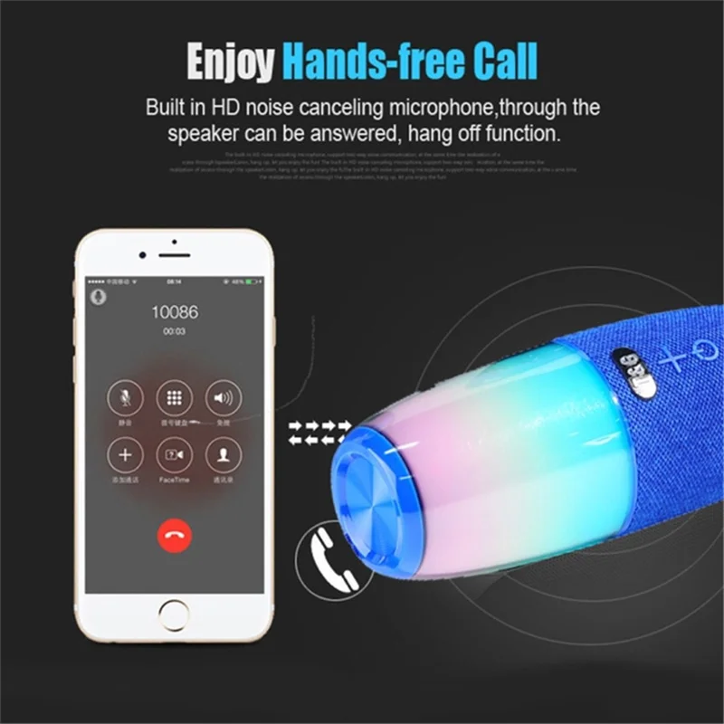 T&G TG644 5W TWS Portable Bluetooth-compatible 5.3 Music Speaker RGB Light Wireless Stereo Subwoofer - Blue