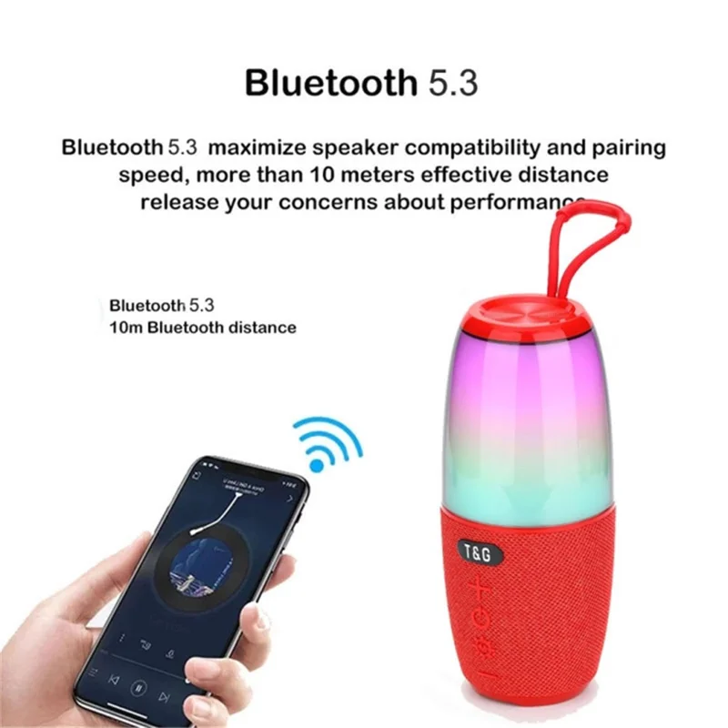 T&G TG644 5W TWS Portable Bluetooth-compatible 5.3 Music Speaker RGB Light Wireless Stereo Subwoofer - Black