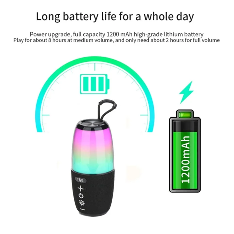 T&G TG644 5W TWS Portable Bluetooth-compatible 5.3 Music Speaker RGB Light Wireless Stereo Subwoofer - Green