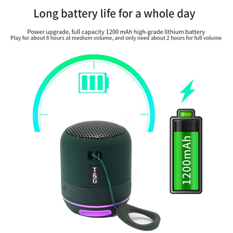 T&G TG294 Portable LED Light TWS Bluetooth-compatible Speaker Outdoor Wireless Stereo Music Subwoofer - Black