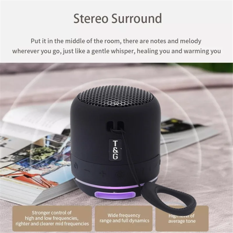 T&G TG294 Portable LED Light TWS Bluetooth-compatible Speaker Outdoor Wireless Stereo Music Subwoofer - Grey