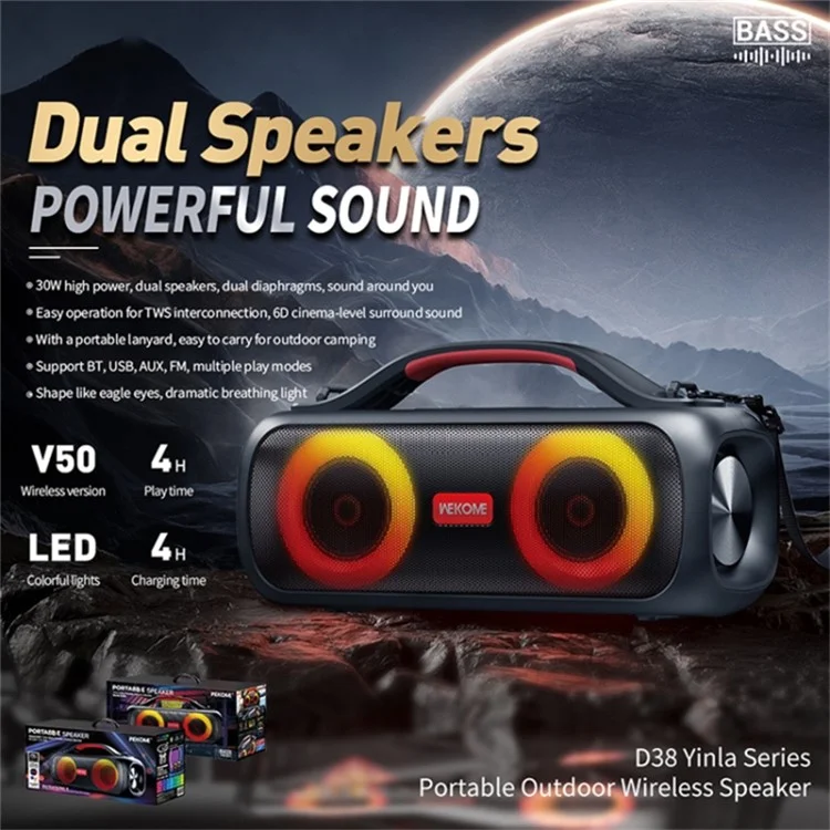 WEKOME D38 Outdoor-Bluetooth-Lautsprecher 30W Leistungsstarker Treiber Doppelte Hochtöner Kabelloser Heimparty-Lautsprecher