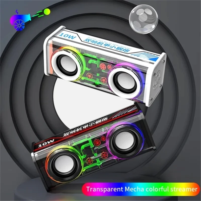 V8 Transparent Mecha Music Speaker Bluetooth-compatible 5.0 Wireless Subwoofer with RGB Light - White
