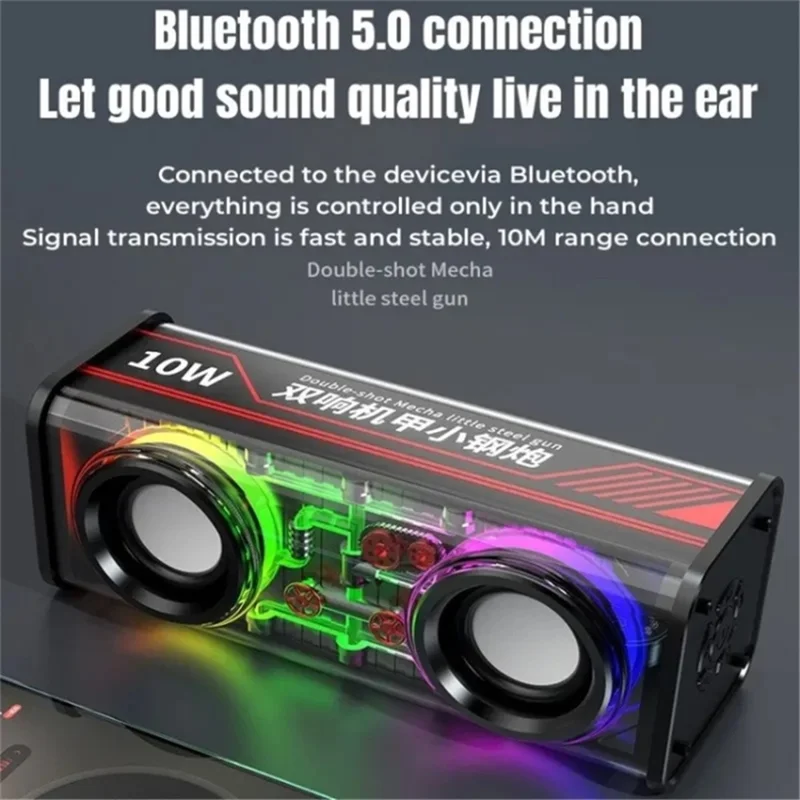 V8 Transparent Mecha Music Speaker Bluetooth-compatible 5.0 Wireless Subwoofer with RGB Light - White