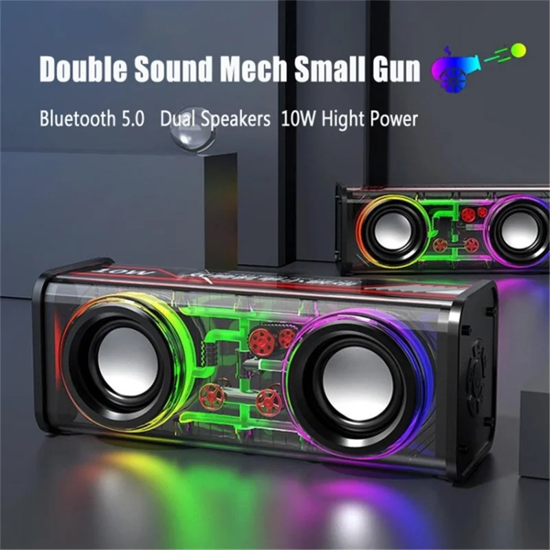 V8 Transparent Mecha Music Speaker Bluetooth-compatible 5.0 Wireless Subwoofer with RGB Light - White