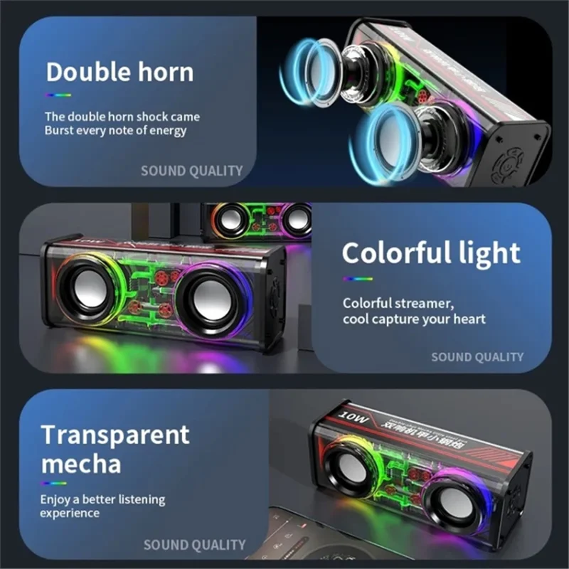 V8 Transparent Mecha Music Speaker Bluetooth-compatible 5.0 Wireless Subwoofer with RGB Light - White