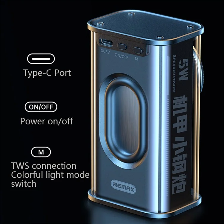 Remax RB-M68 Clear Mecha Wireless Enceinte Portable Mini Mini Subwoofer Bluetooth en Haut-parleur - Noir