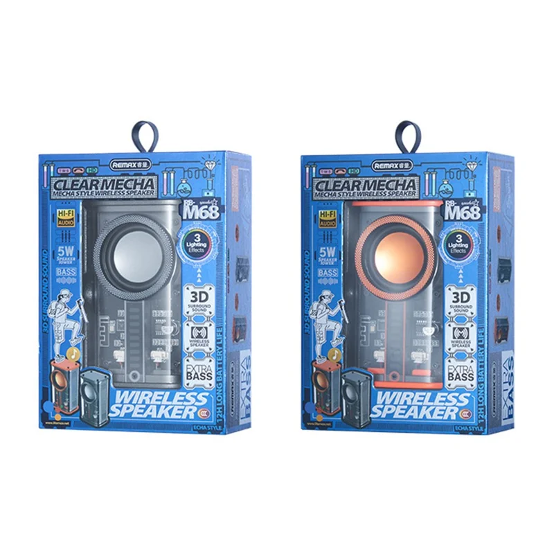 REMAX RB-M68 Clear Mecha Wireless Speaker Portable Mini 3D Subwoofer Bluetooth-compatible Speaker - Orange