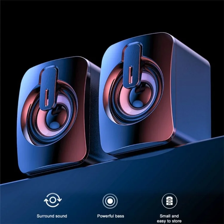 2PCS A2 Mini USB Wired Desktop Speaker Computer Laptop Volume Adjustable Subwoofer with Colorful Light