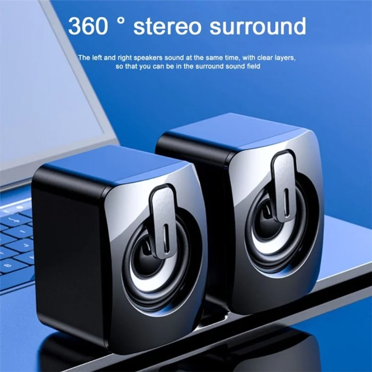 2PCS A2 Mini USB Wired Desktop Speaker Computer Laptop Volume Adjustable Subwoofer with Colorful Light