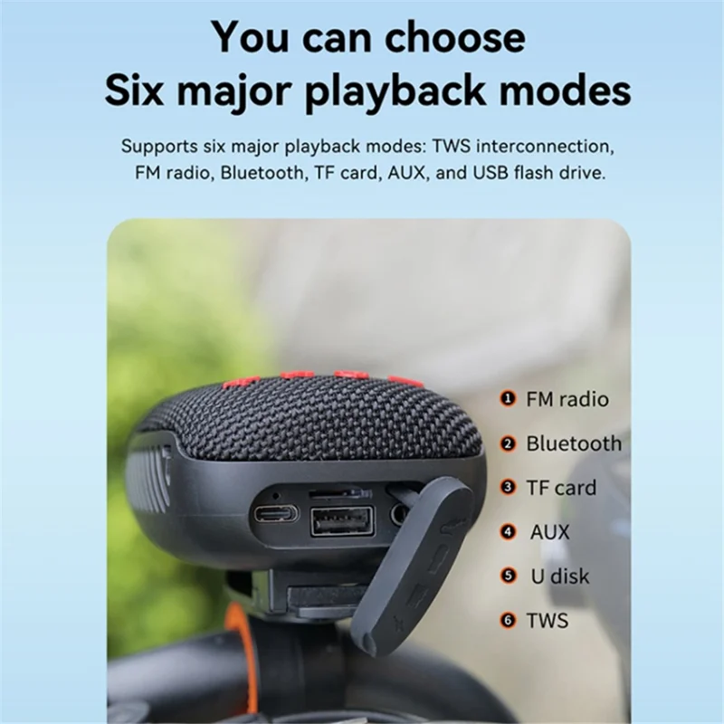T&G TG-392 Portable Wireless Speaker IPX5 Waterproof Outdoor Bike TWS Bluetooth-compatible Speakerr - Grey
