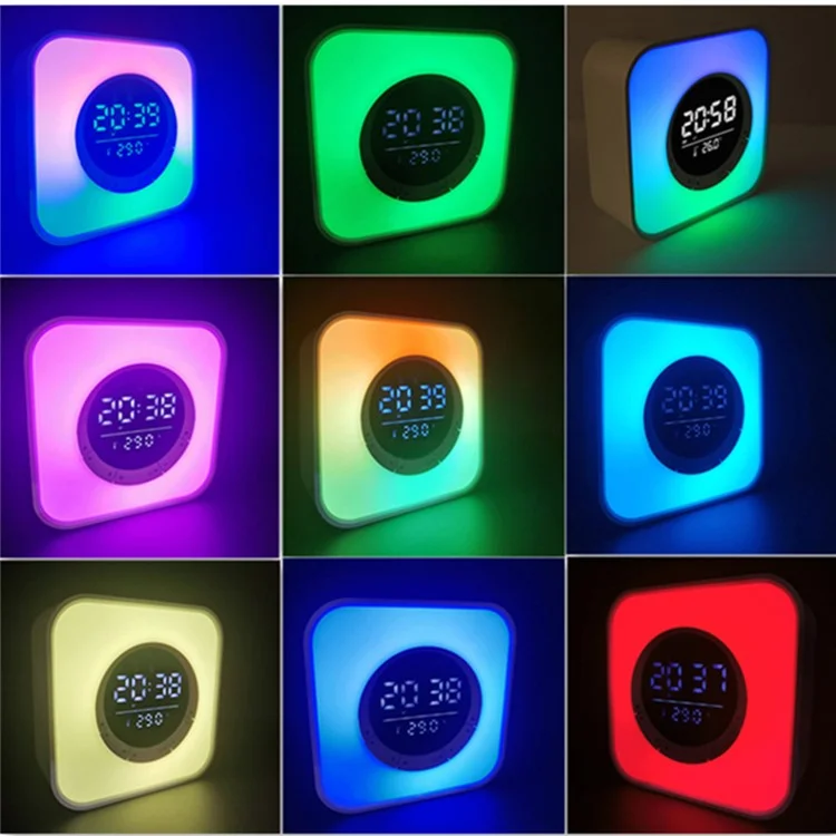P10 Square Bluetooth-compatible Speaker Loudspeaker USB RGB Light Rechargeable Digital Display Alarm Clock