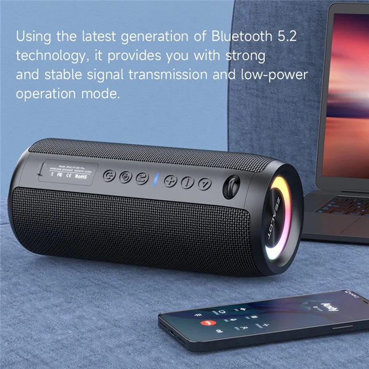 ZEALOT S51Pro 40W Bluetooth-compatible Speaker IPX5 Waterproof 3D Stereo Bass Portable Speaker with Lanyard