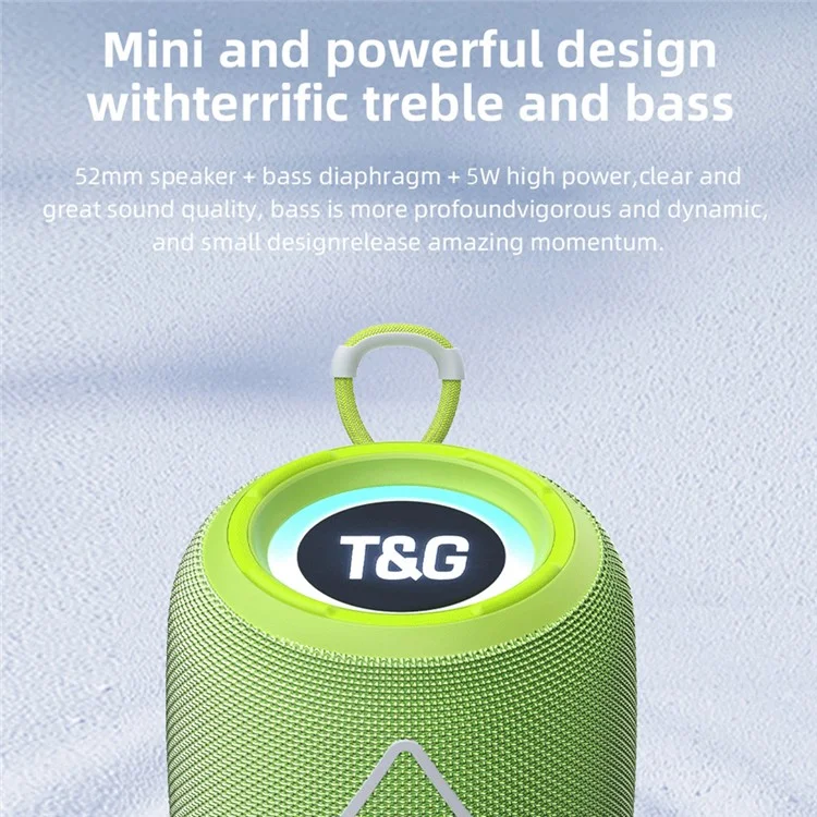 Портативная Bluetooth-колонка с LED-подсветкой T&G TG655, беспроводная стереофоническая сабвуферная поддержка FM-радио, TF-карта - зеленая