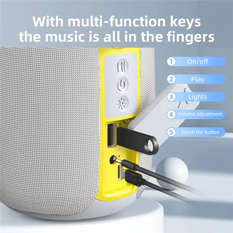 T&G TG655 Haut-parleur Bluetooth portable LED Light Wireless Stereo Subwoofer Support FM Radio TF Card - Gris