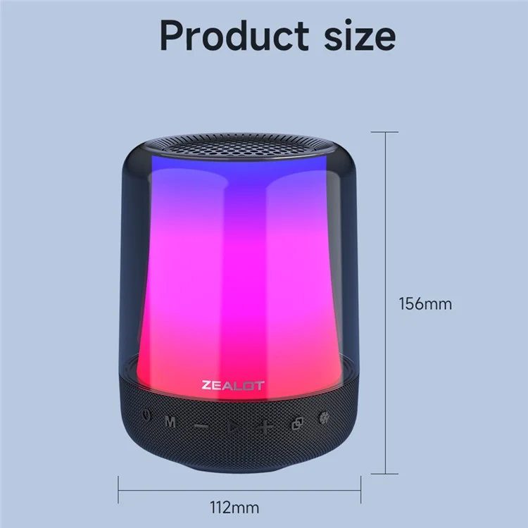 Caixa de Som Bluetooth 5.2 Sem Fio ZEALOT S66 com Luz RGB Colorida e Subwoofer Estéreo HiFi