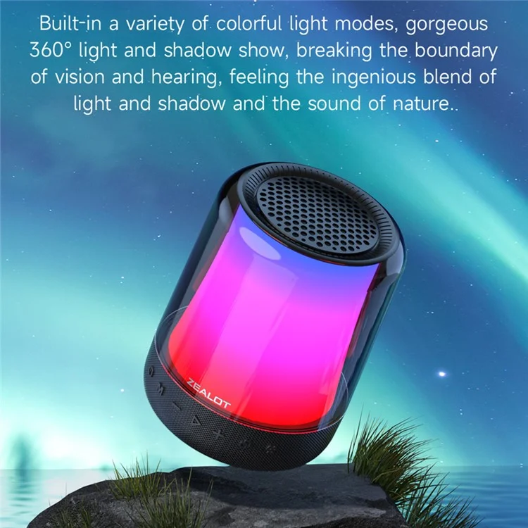 Caixa de Som Bluetooth 5.2 Sem Fio ZEALOT S66 com Luz RGB Colorida e Subwoofer Estéreo HiFi