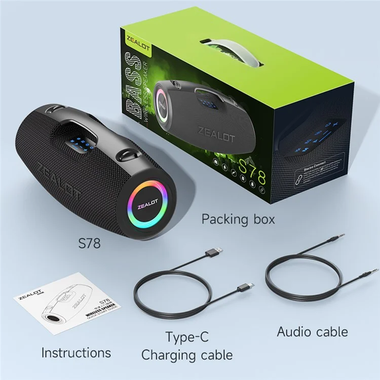 ZEALOT S78 100W Altifalante Portátil Bluetooth de Alta Potência para Uso no Exterior Subwoofer Estéreo de Graves Pesados