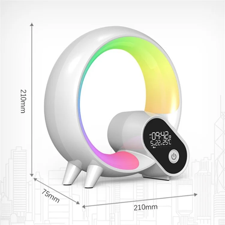 RGBW Atmosphere Light APP Remote Control Bluetooth Speaker Digital Alarm Clock White Noise Music Player - White