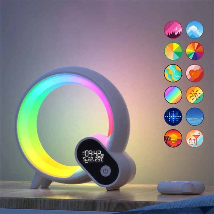 RGBW Atmosphere Light APP Remote Control Bluetooth Speaker Digital Alarm Clock White Noise Music Player - White