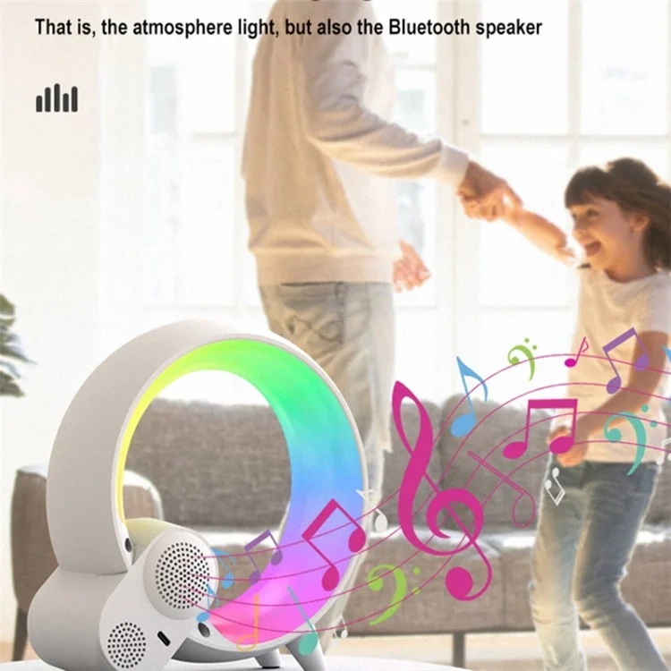 RGBW Atmosphere Light APP Remote Control Bluetooth Speaker Digital Alarm Clock White Noise Music Player - White