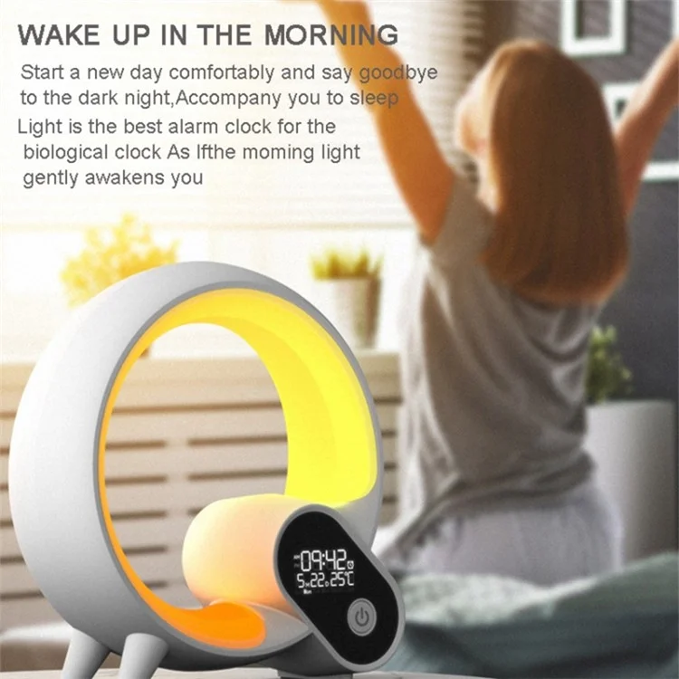 RGBW Atmosphere Light APP Remote Control Bluetooth Speaker Digital Alarm Clock White Noise Music Player - White