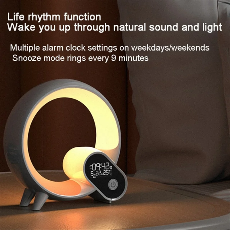 RGBW Atmosphere Light APP Remote Control Bluetooth-compatible Speaker Digital Alarm Clock White Noise Music Player - Black